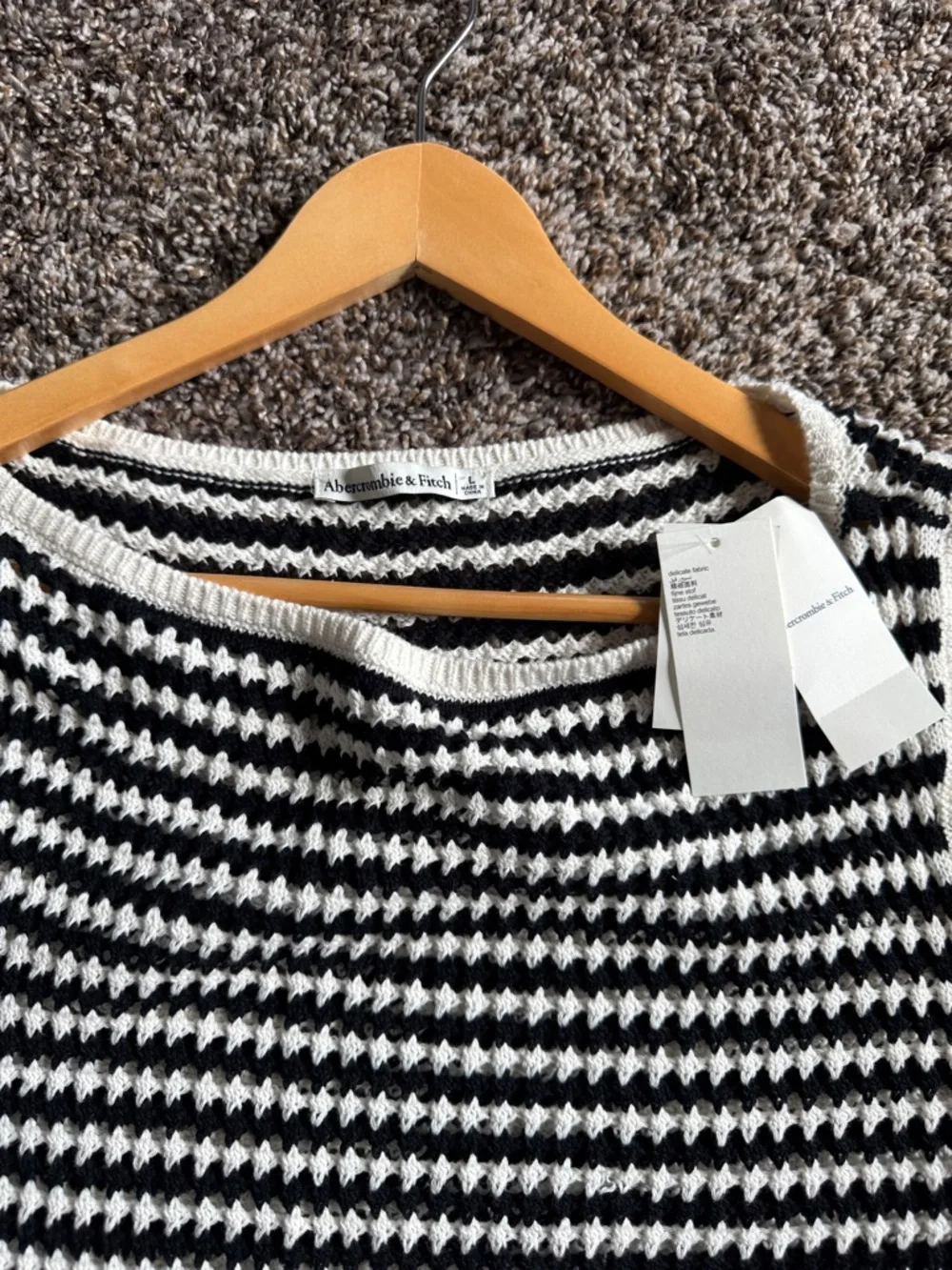 Abercrombie & Fitch Black and White Striped Sleeveless Ribbed crochet Maxi Dress